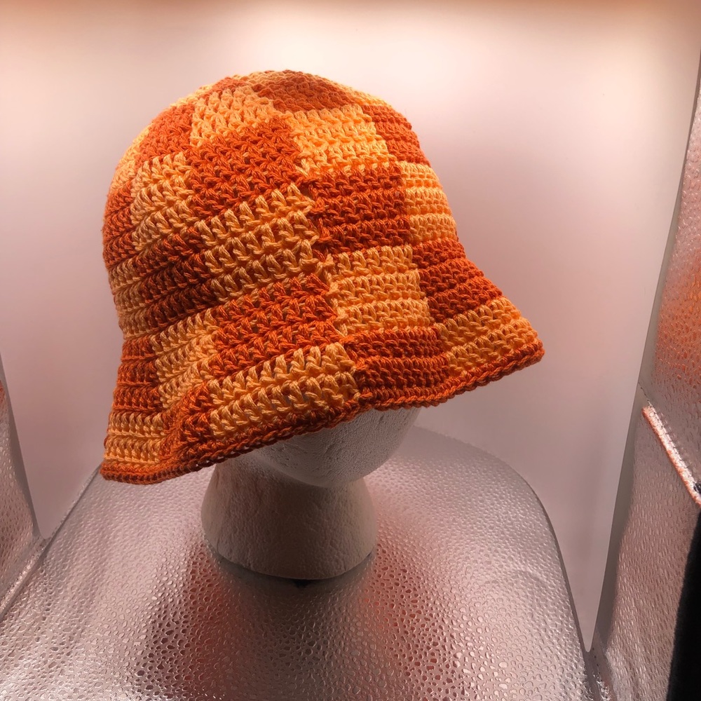 Hand Crocheted Orange Bucket Hat 100% Cotton